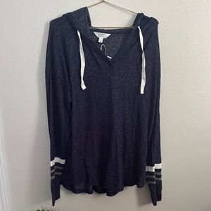 Market & Spruce Charcoal Hooded Top with Striped Sleeves